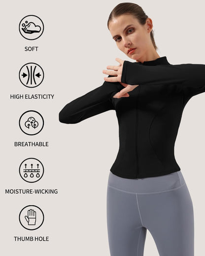 Women'S Lightweight Stretchy Workout Full Zip Running Track Jacket with Thumb Holes